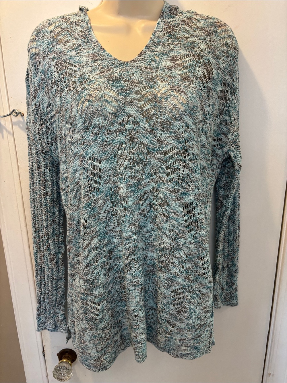 J Jill small Open Knit V-Neck hooded Sweater 26-214